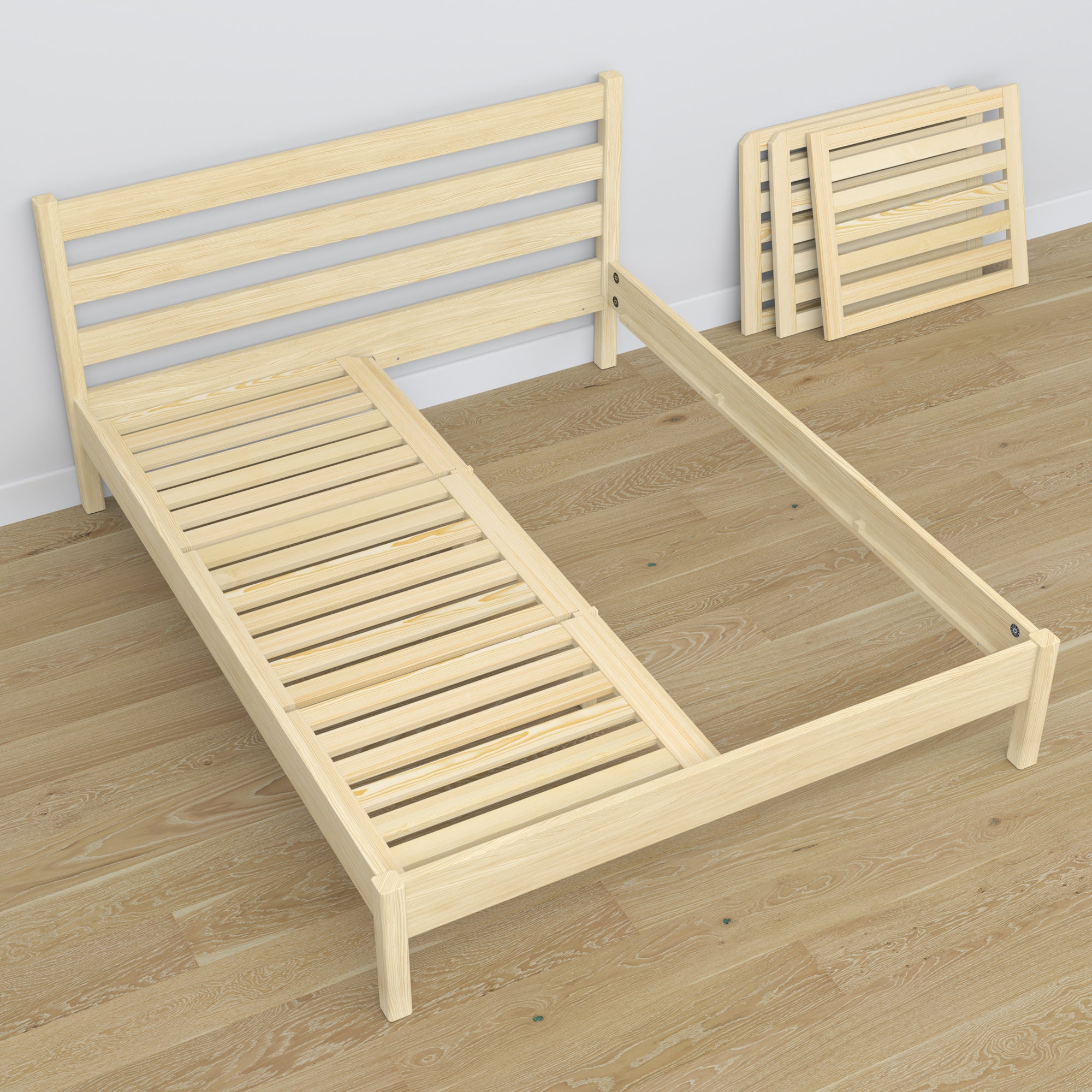 Tweepersoonsbed houten transparant grenen – afmetingen en schema, Nizio Home