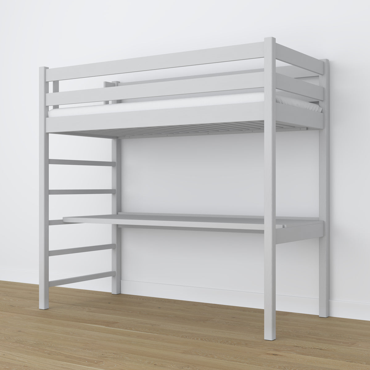 Hoogslaper met bureau grijs van hout – afmetingen, Nizio Home