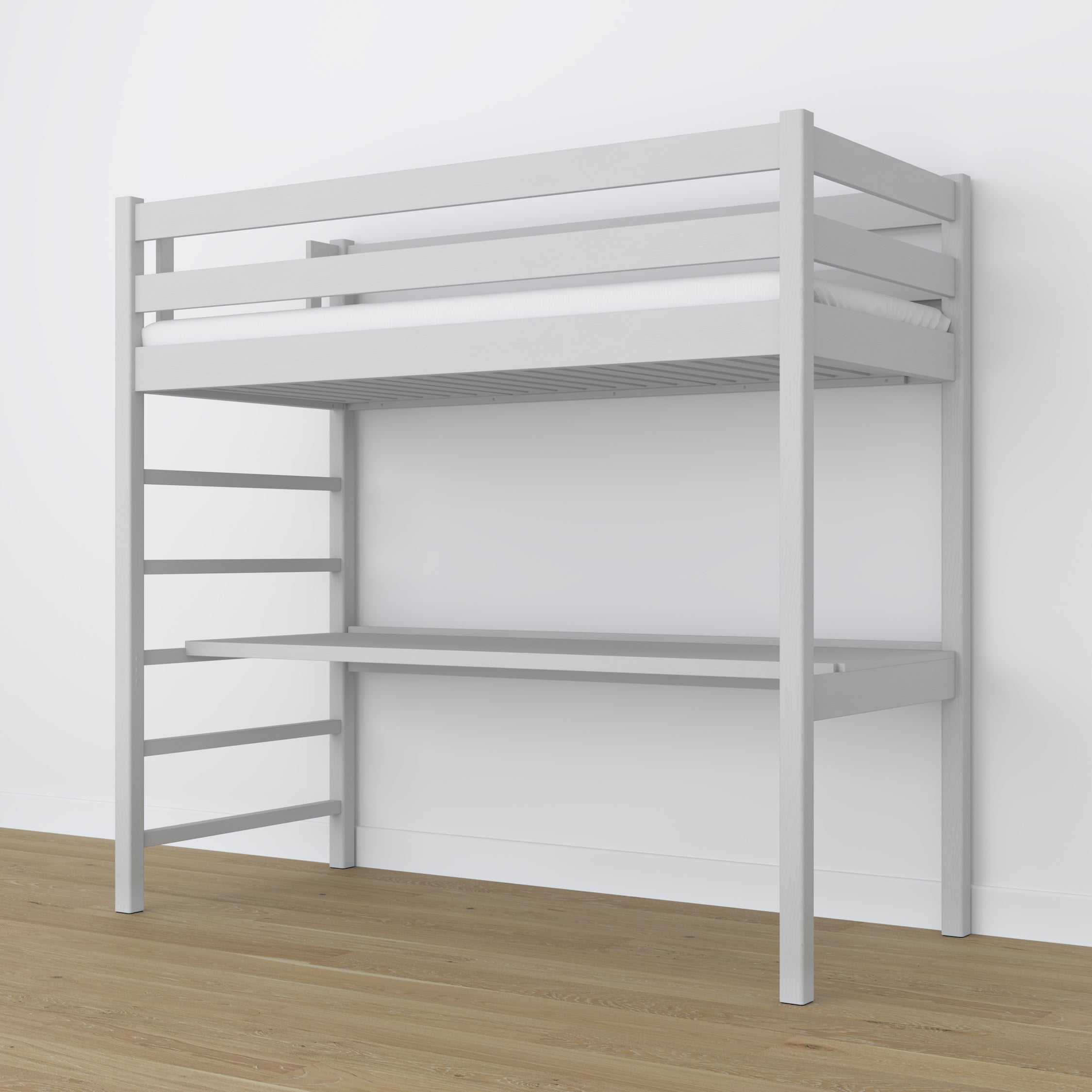 Hoogslaper met bureau grijs van hout – afmetingen, Nizio Home