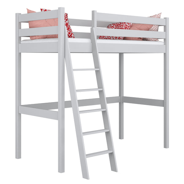 Lit mezzanine en bois gris – chambre d'enfant, bois massif, style scandinave