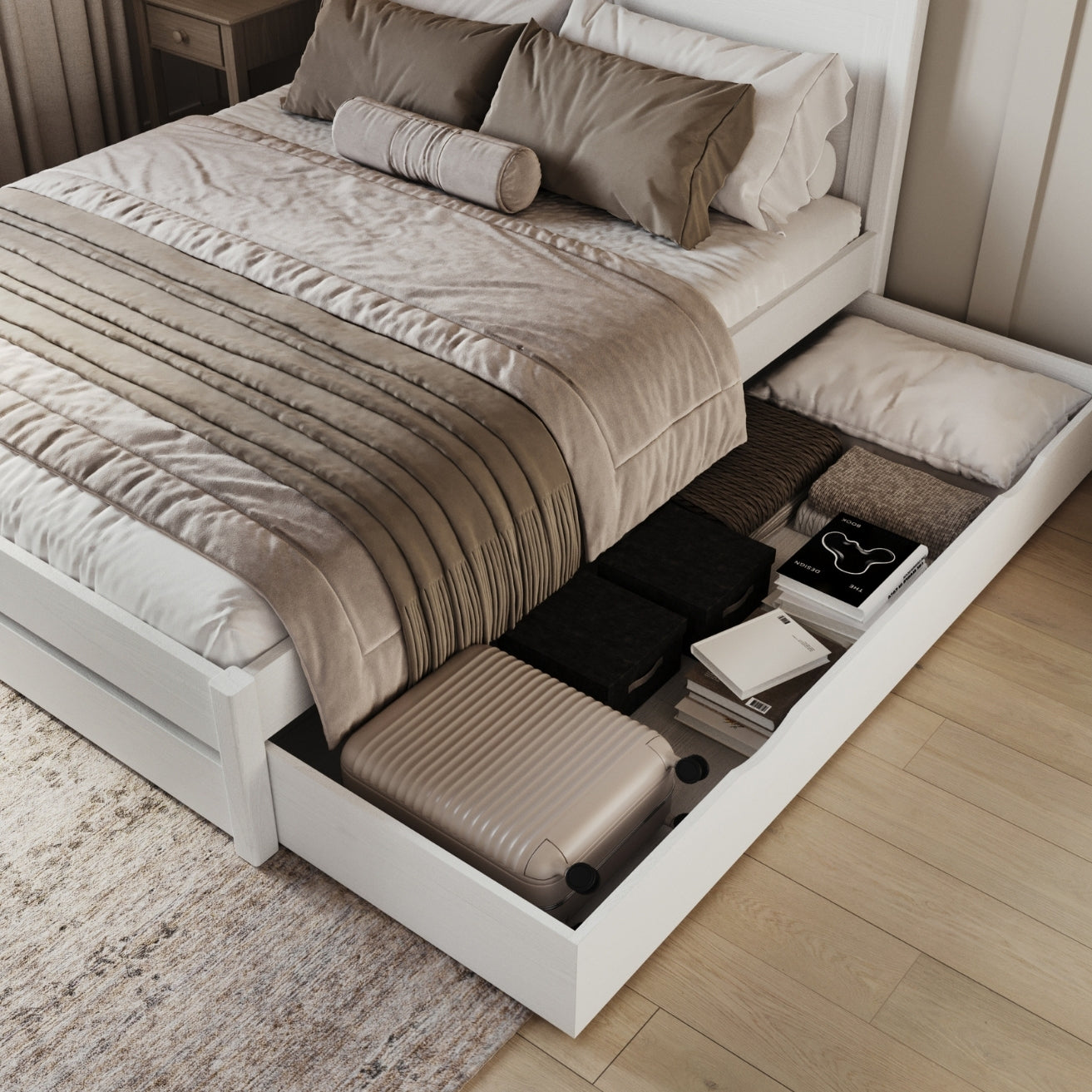 Tweepersoonsbed wit – houten hoofdeinde, houtskwaliteit, Nizio Home