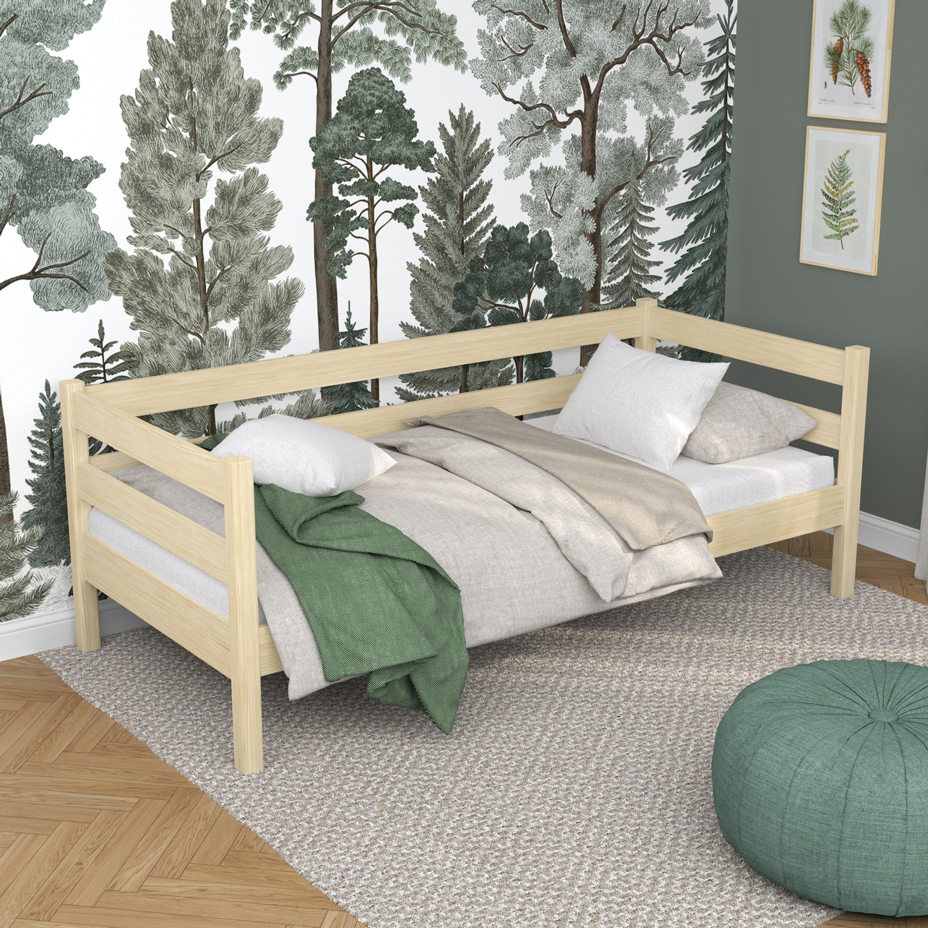 Slaapbank transparant grenen in kinderkamer – scandi inrichting, houten