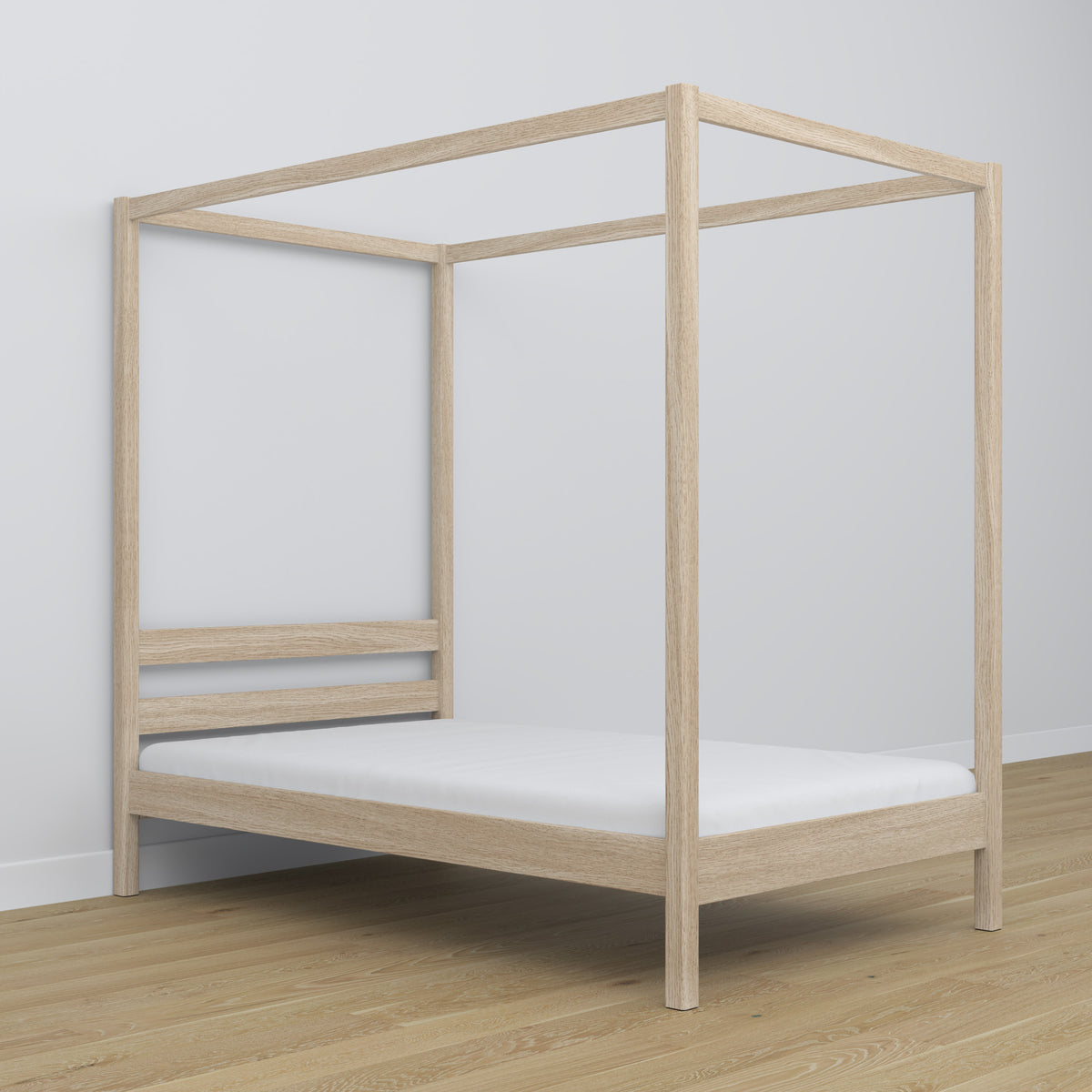 Bed gewit eiken met hemelbed – decoratief eikenhouten frame, veilig voor kinderen