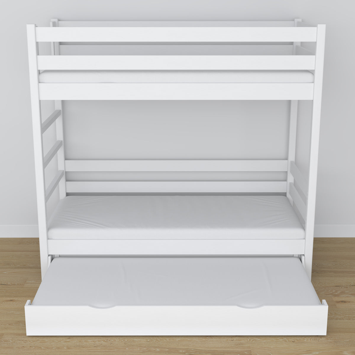 White Wooden Bunk Bed – Dimensions and Diagram with Mattress Drawer