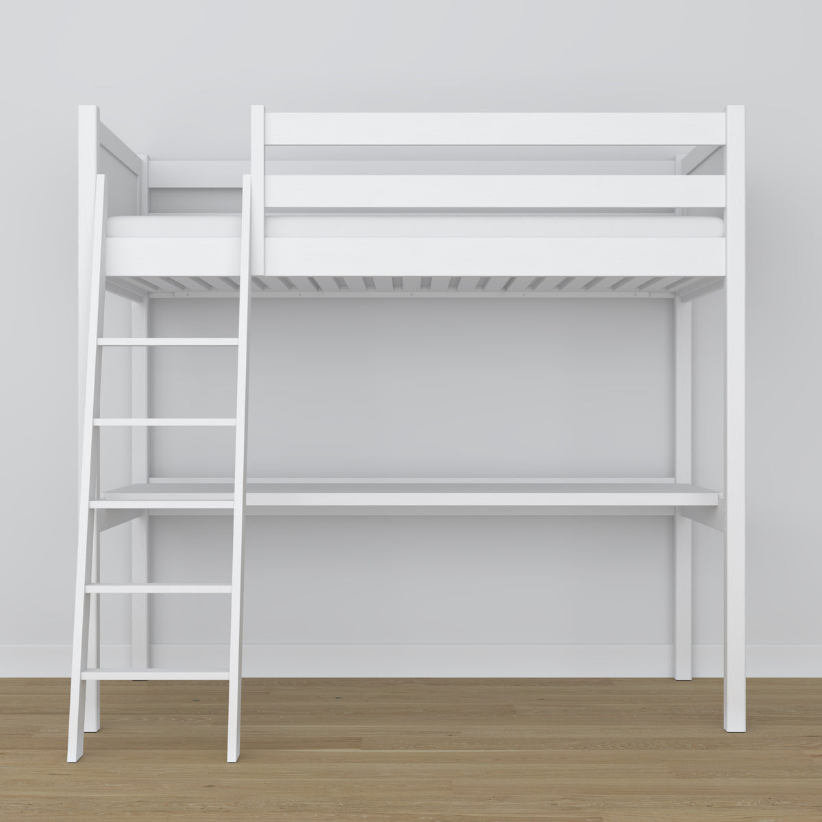 Lit mezzanine blanc avec bureau – espace d'apprentissage sous la chambre, en bois