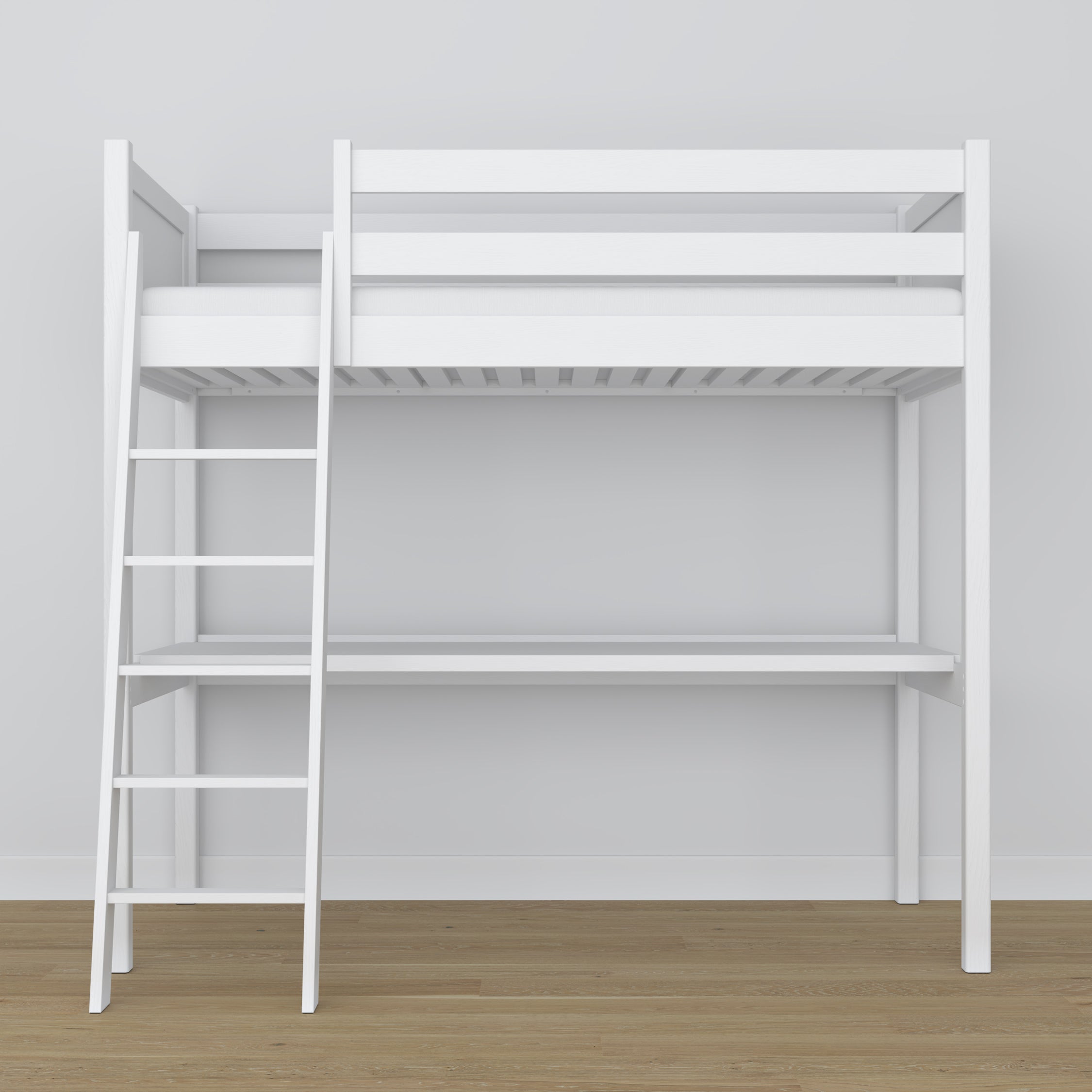 Lit mezzanine blanc avec bureau – espace d'apprentissage sous la chambre, en bois