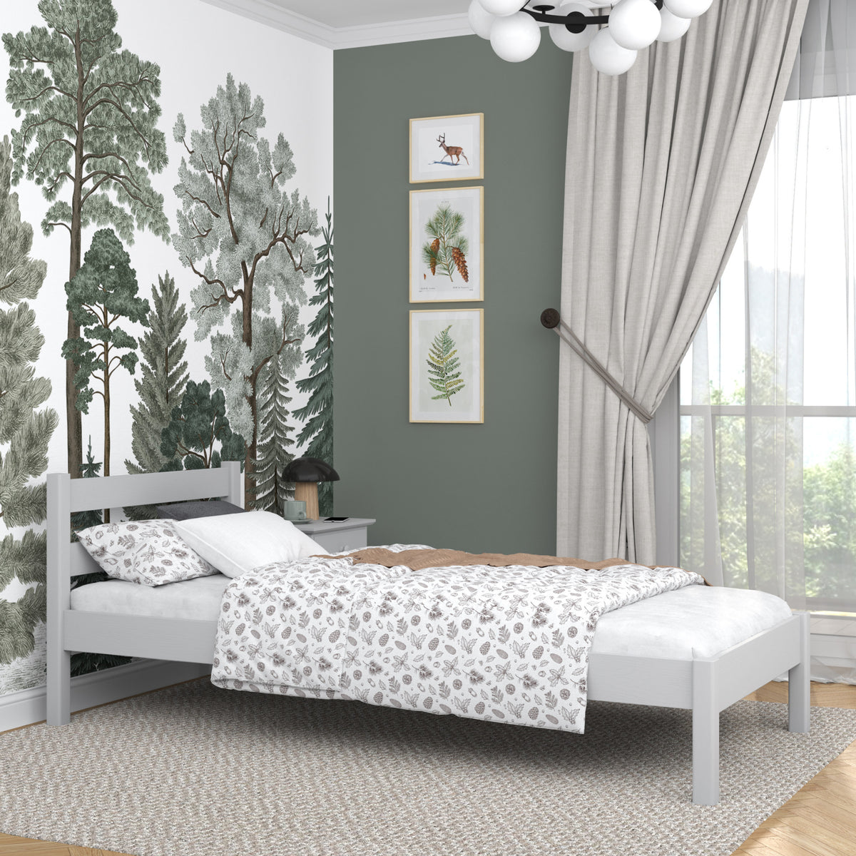 Bed grey – wooden headboard, close-up of wood quality, Nizio