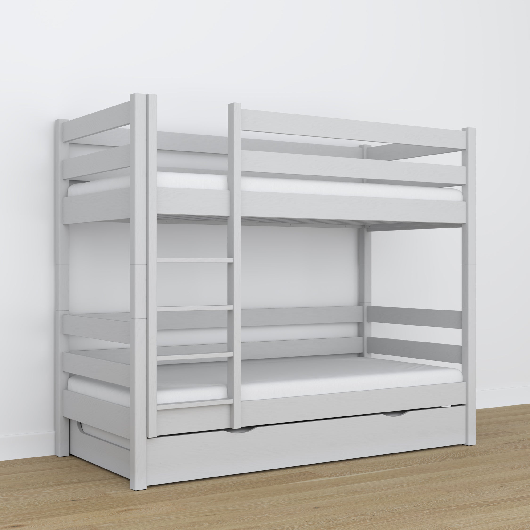 Stapelbed grijs – houten lattenbodem met latten, lade voor matras