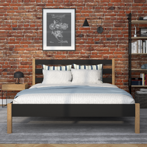 Houten tweepersoonsbed zwart-eiken – zijaanzicht, proporties en vorm, slaapkamer