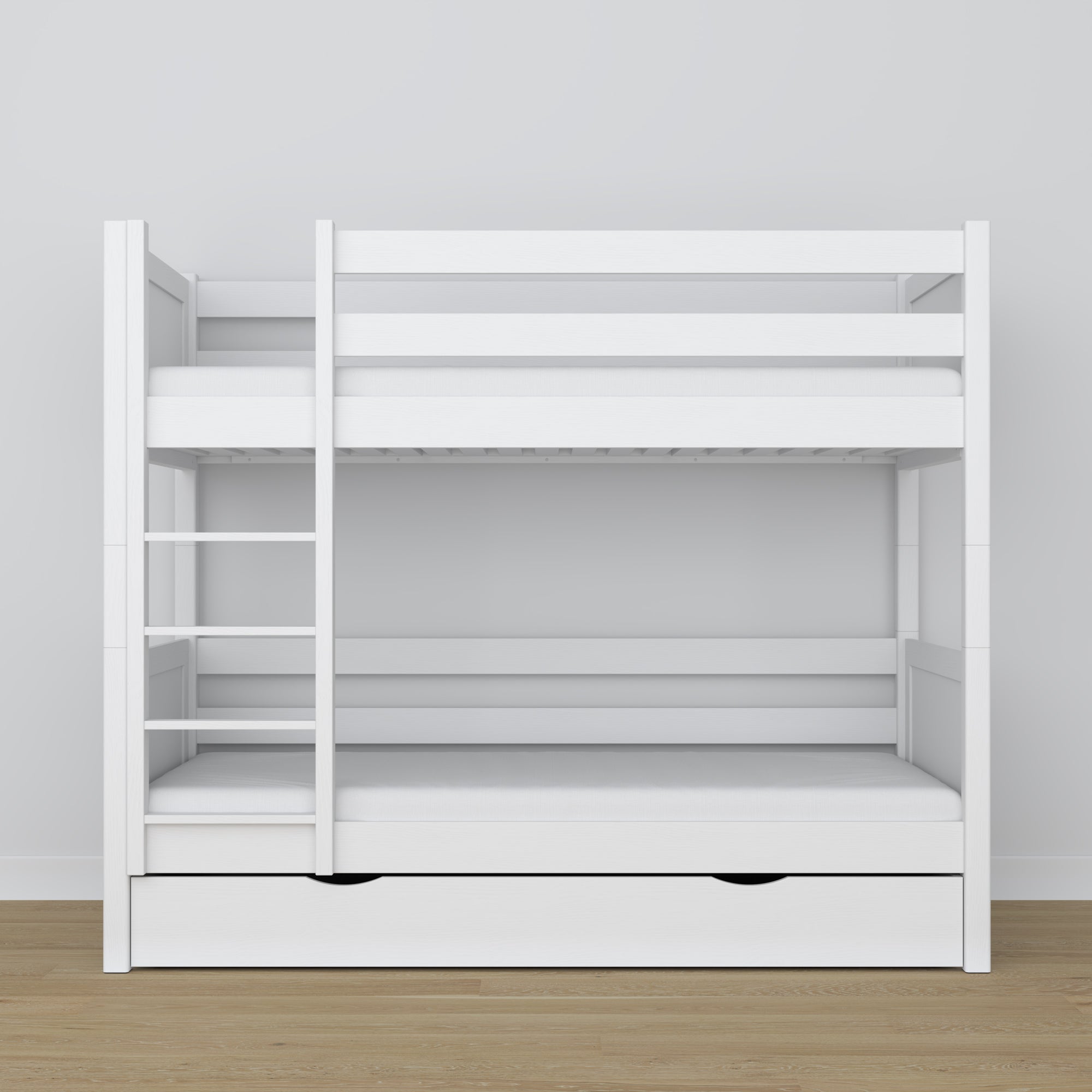 White Wooden Bunk Bed – Ladder and Joint Details, Children’s Room