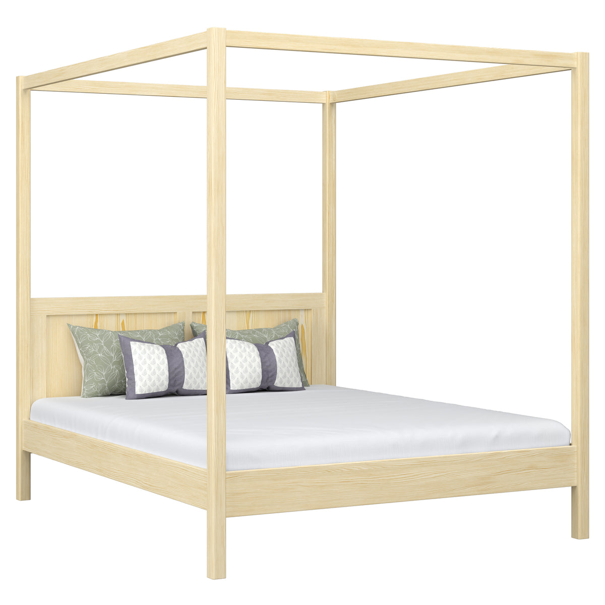 Tweepersoonsbed met hemel houten transparant grenen – slaapkamer, Scandinavische stijl