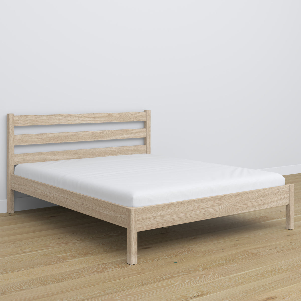 Tweepersoonsbed gewit eiken – eikenhouten hoofdeinde, close-up van houtskwaliteit