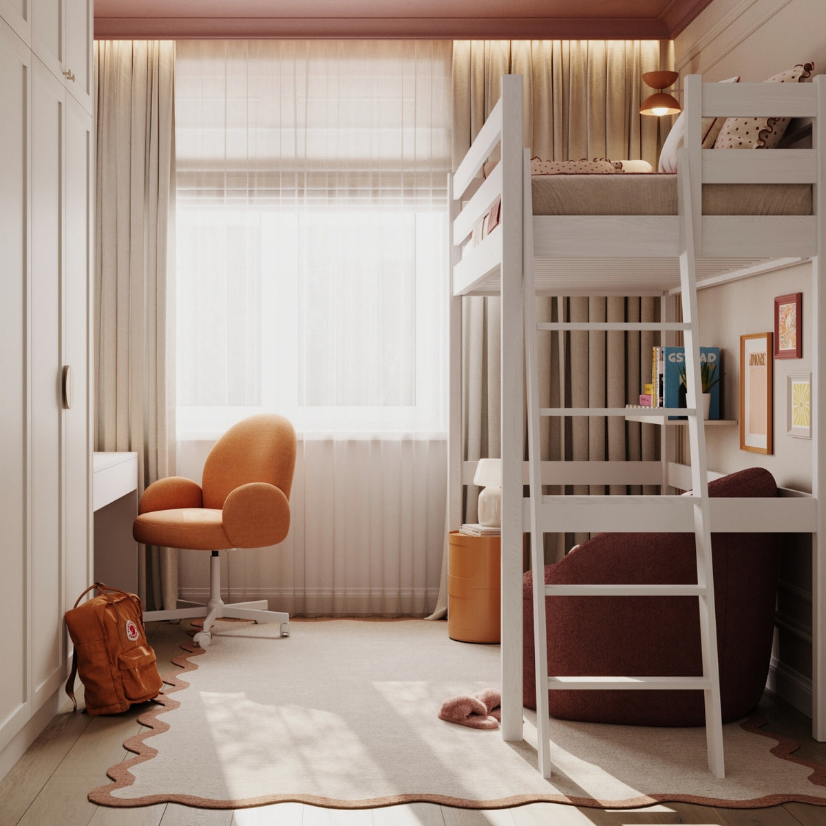 Hoogslaper houten wit – details van verbindingen en ladder, Nizio Home
