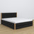 Double bed black with oak and drawer – wooden headboard, close-up