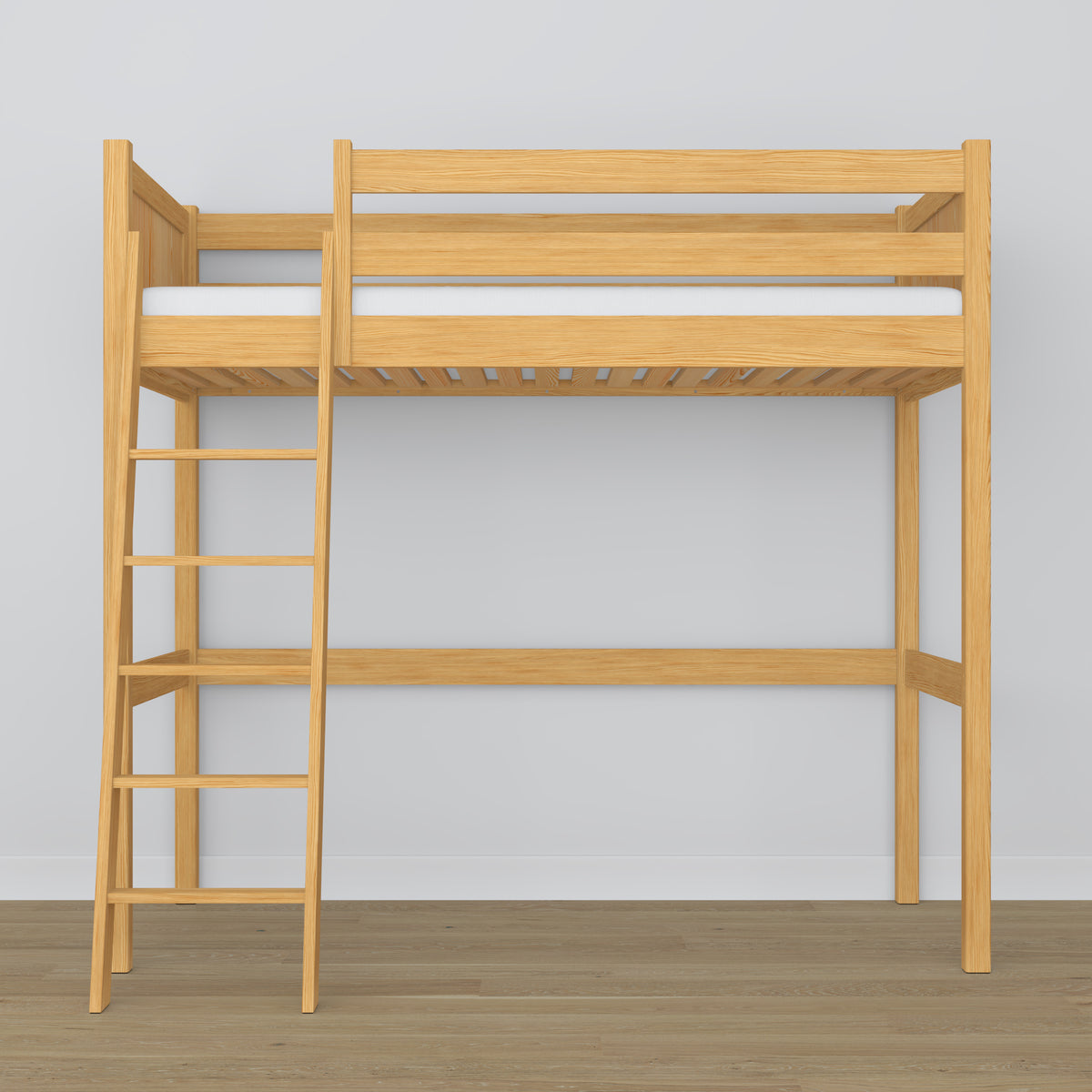 Hoogslaper naturel grenen – ladder en bedhek houten, Nizio Home