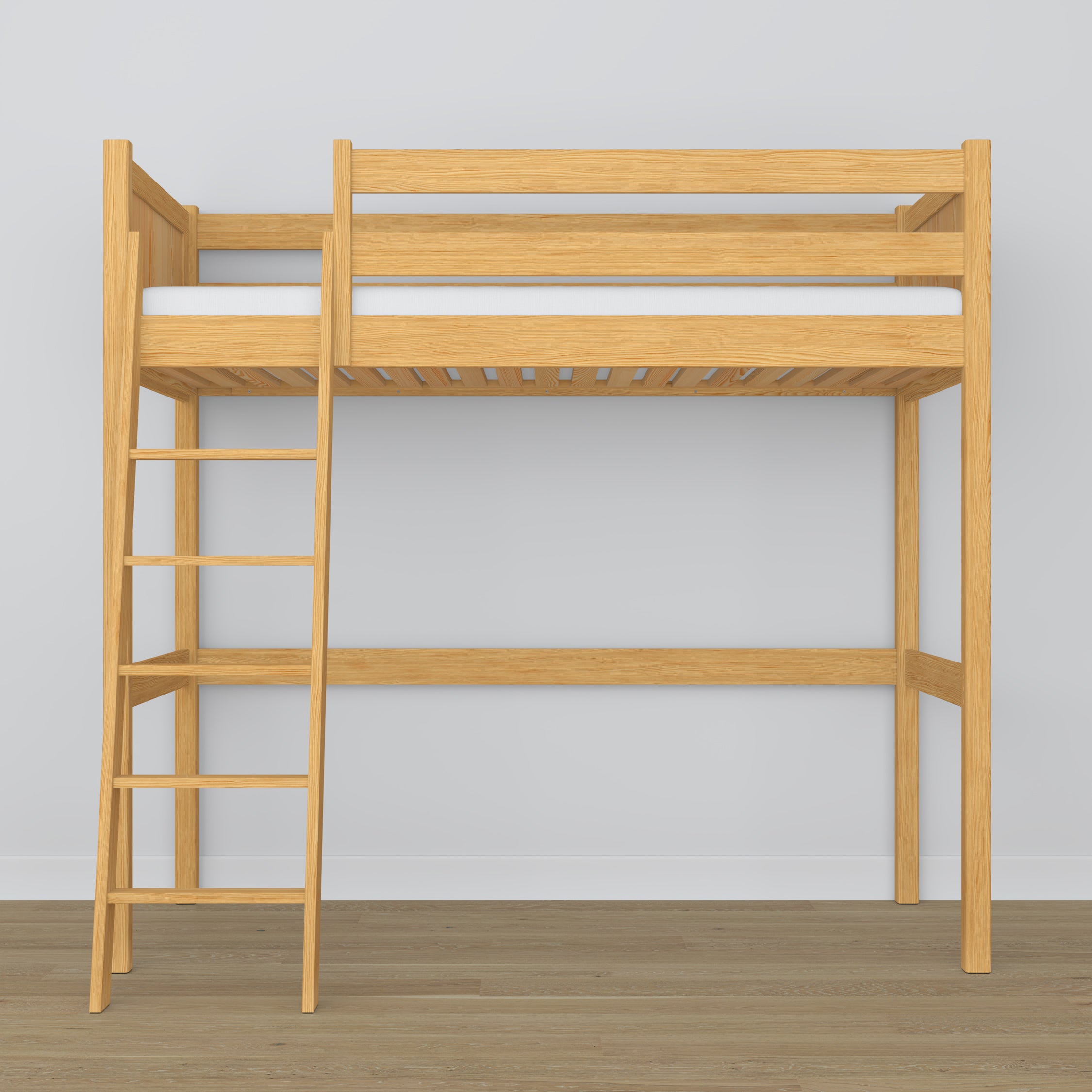 Hoogslaper naturel grenen – ladder en bedhek houten, Nizio Home