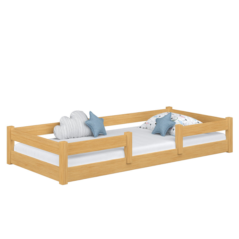 Laag houten bed naturel grenen – slaapkamer, massief hout, Scandinavische stijl Nizio