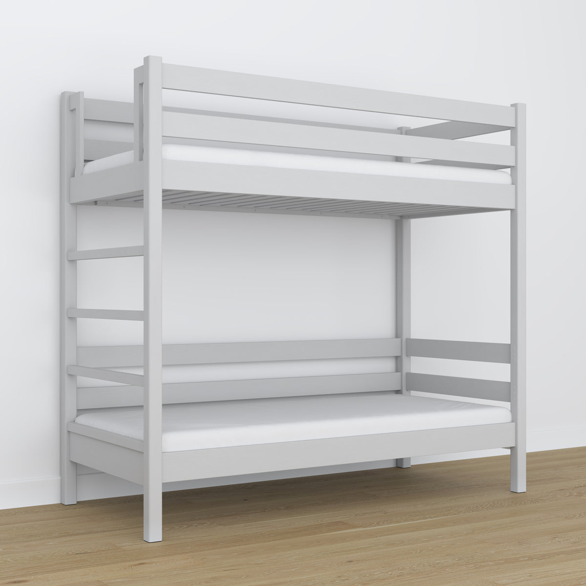 Stapelbed houten grijs – close-up van verbindingen en houtdetails