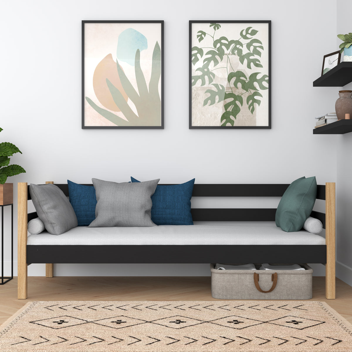 Slaapbank houten zwart-eiken – kinderkamer, Scandinavische stijl Nizio