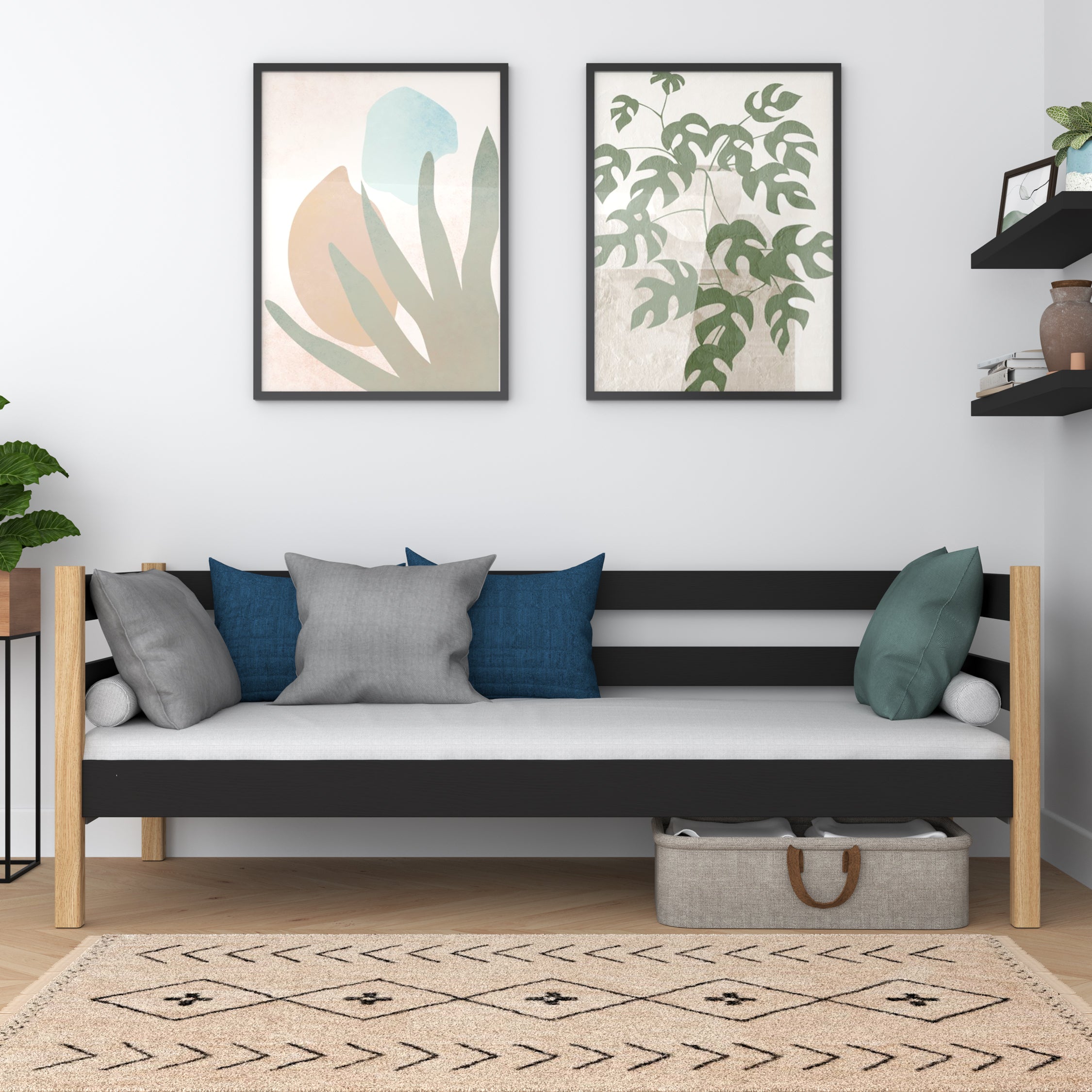 Slaapbank houten zwart-eiken – kinderkamer, Scandinavische stijl Nizio