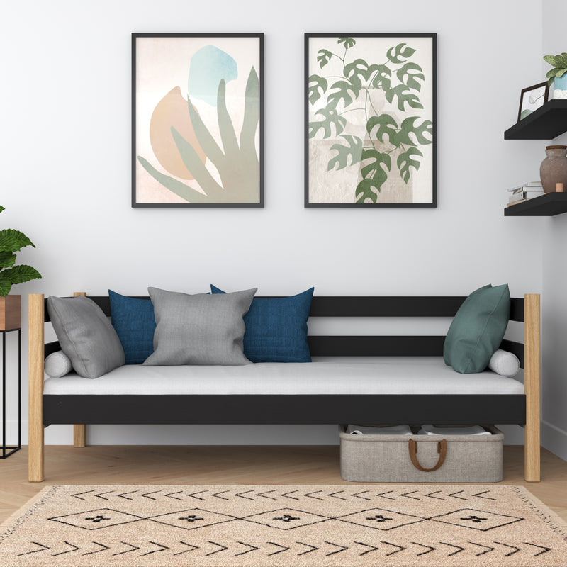 Slaapbank houten zwart-eiken – kinderkamer, Scandinavische stijl Nizio