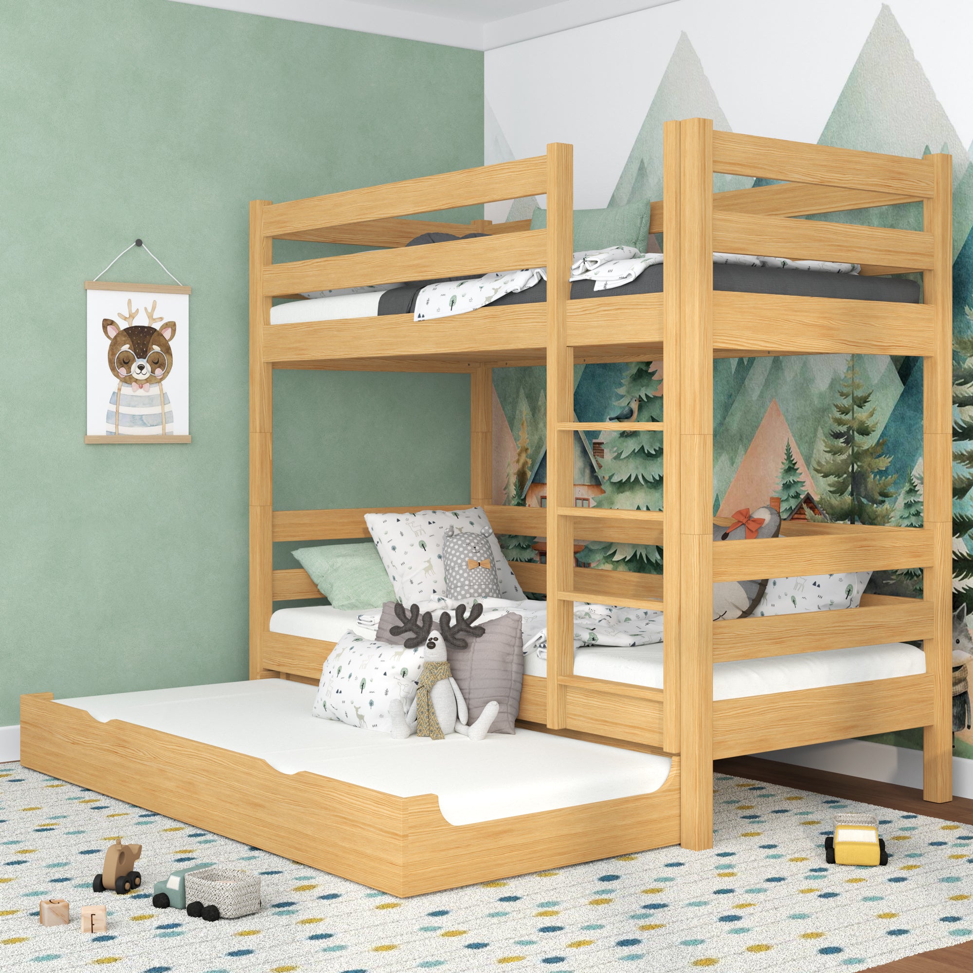Stapelbed met lade voor matras houten naturel grenen – kinderkamer scandi