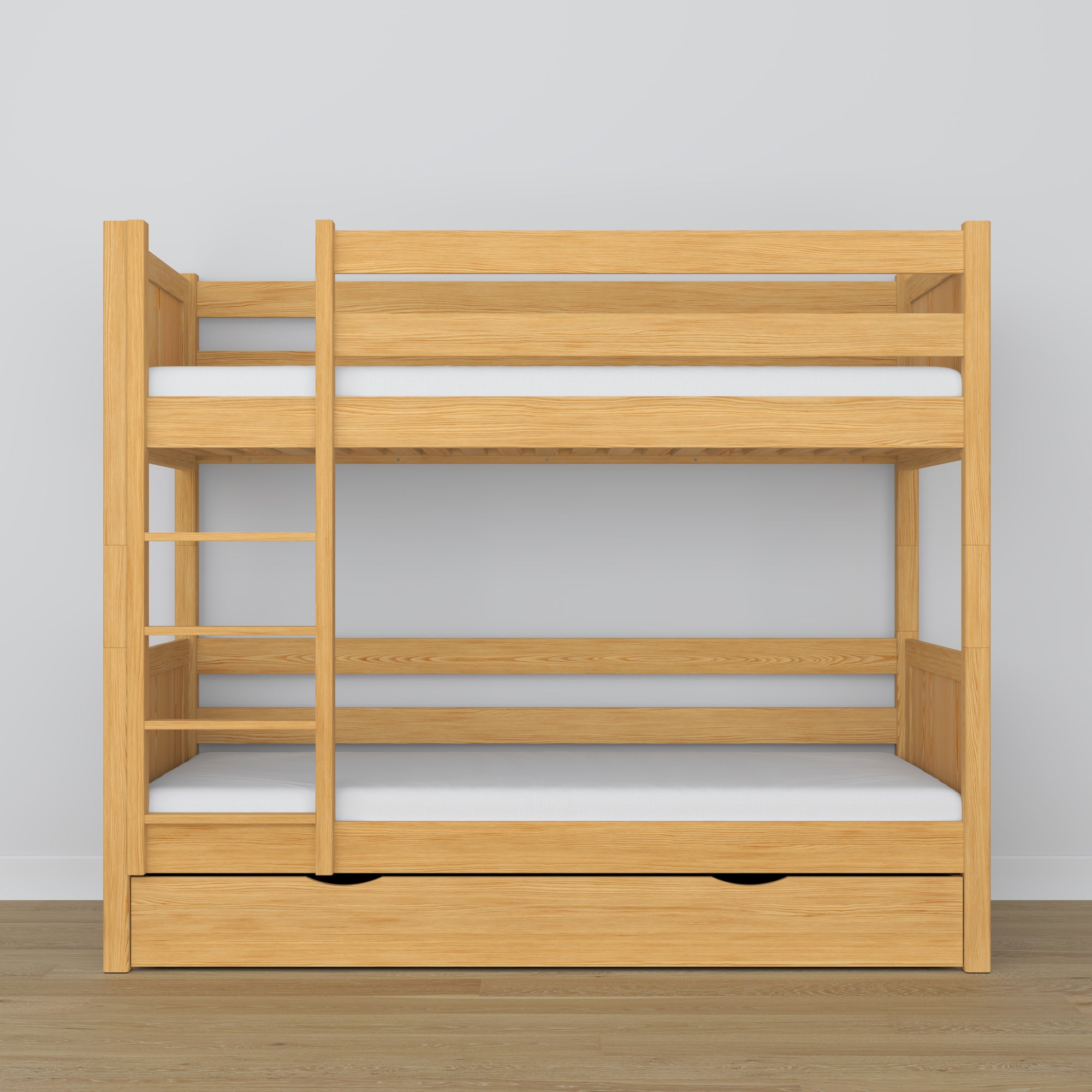 Stapelbed naturel grenen met lade – bedhek en ladder houten, Nizio