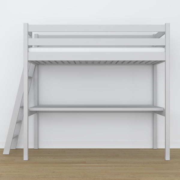 Lit mezzanine gris avec bureau – espace d'apprentissage sous la chambre, en bois