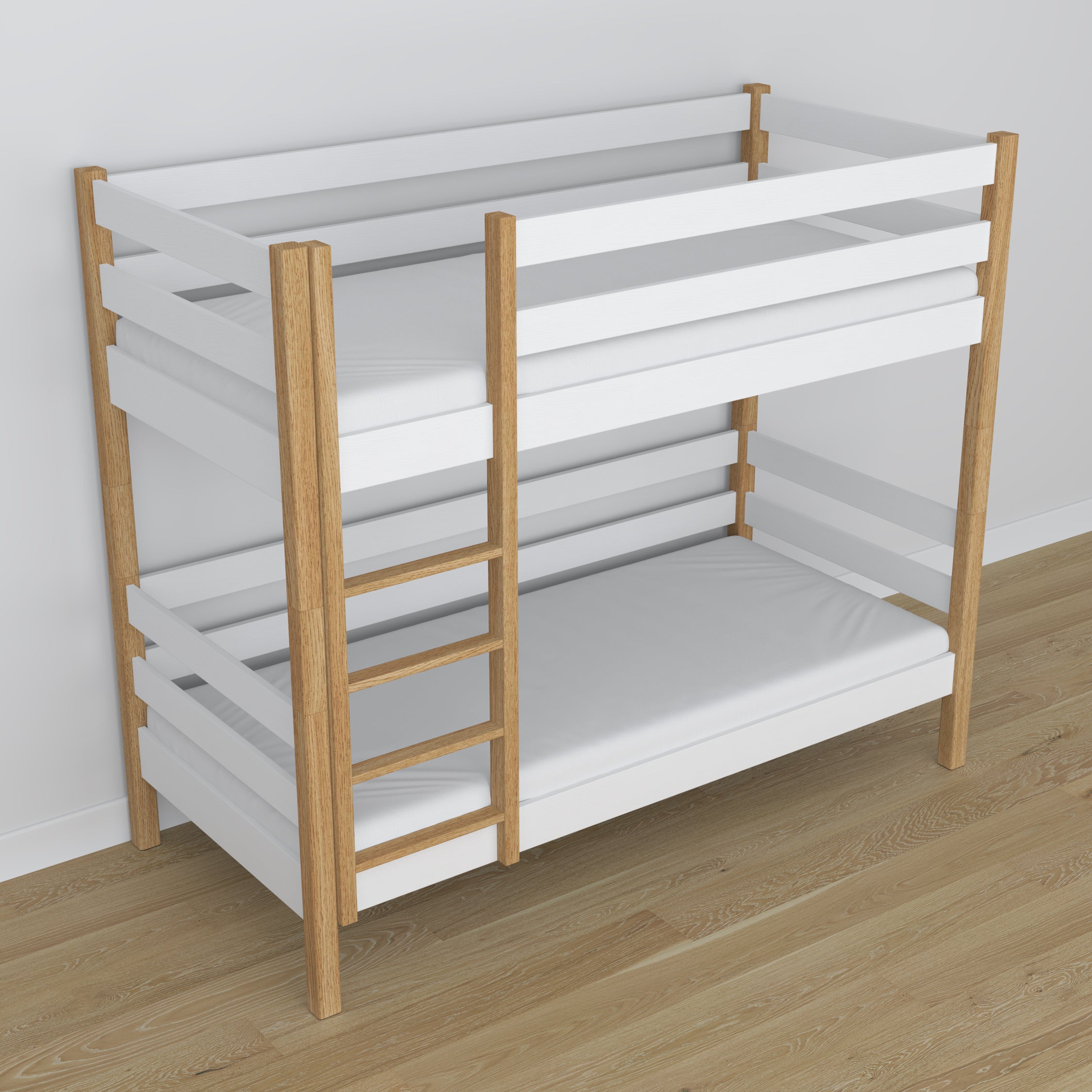 Stapelbed wit-eiken van hout – afmetingen en schema, Nizio