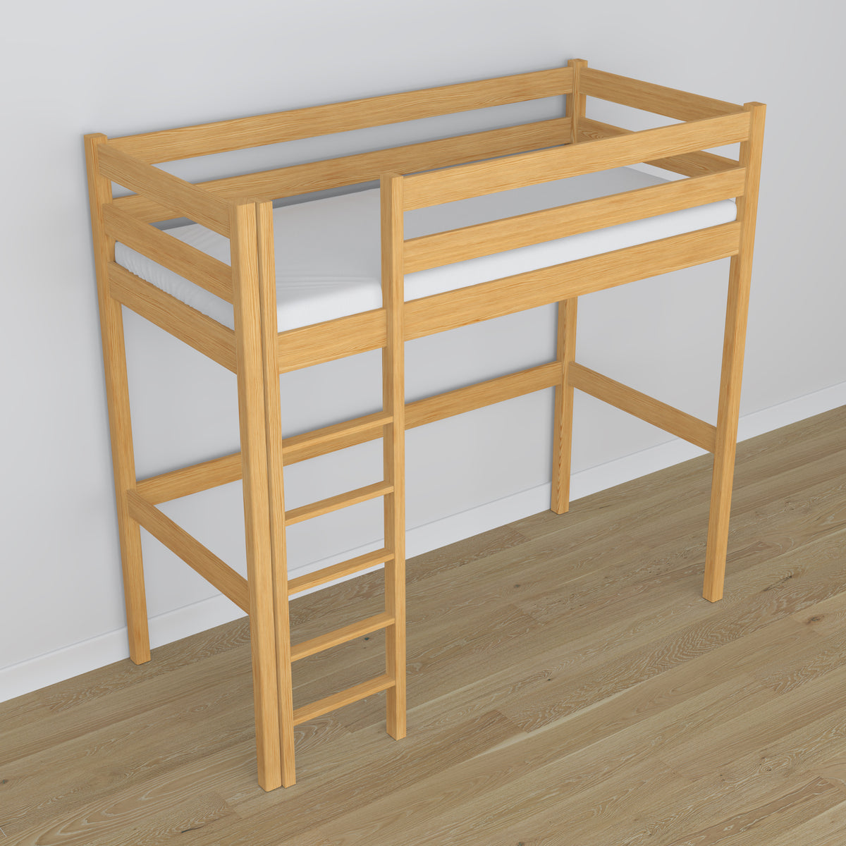Lit mezzanine pin naturel en bois – vue du dessus na chambre