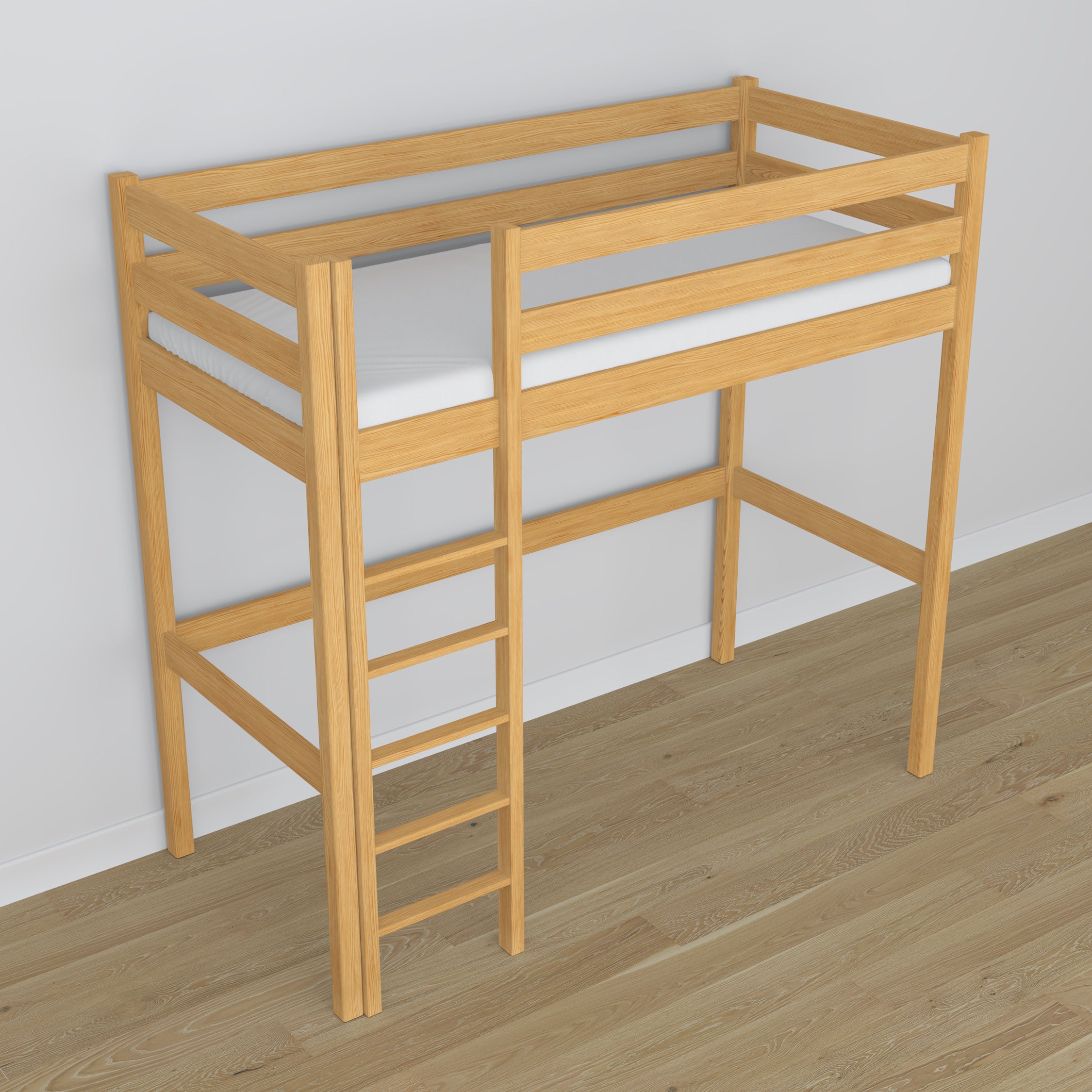 Lit mezzanine pin naturel en bois – vue du dessus na chambre