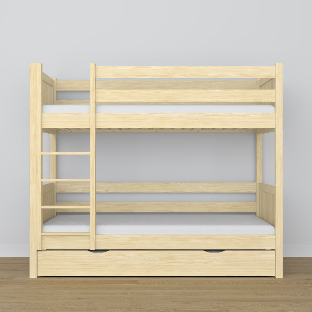 Houten stapelbed transparant grenen met matraslade – valbescherming, houten, Nizio Home