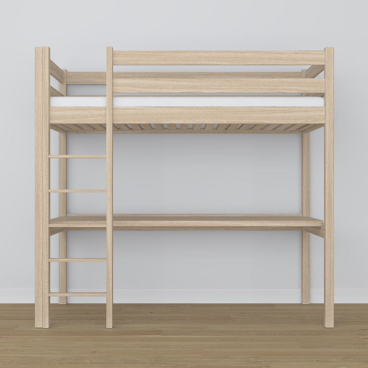 Hoogslaper met bureau eiken gewit eiken – details van verbindingen en ladder
