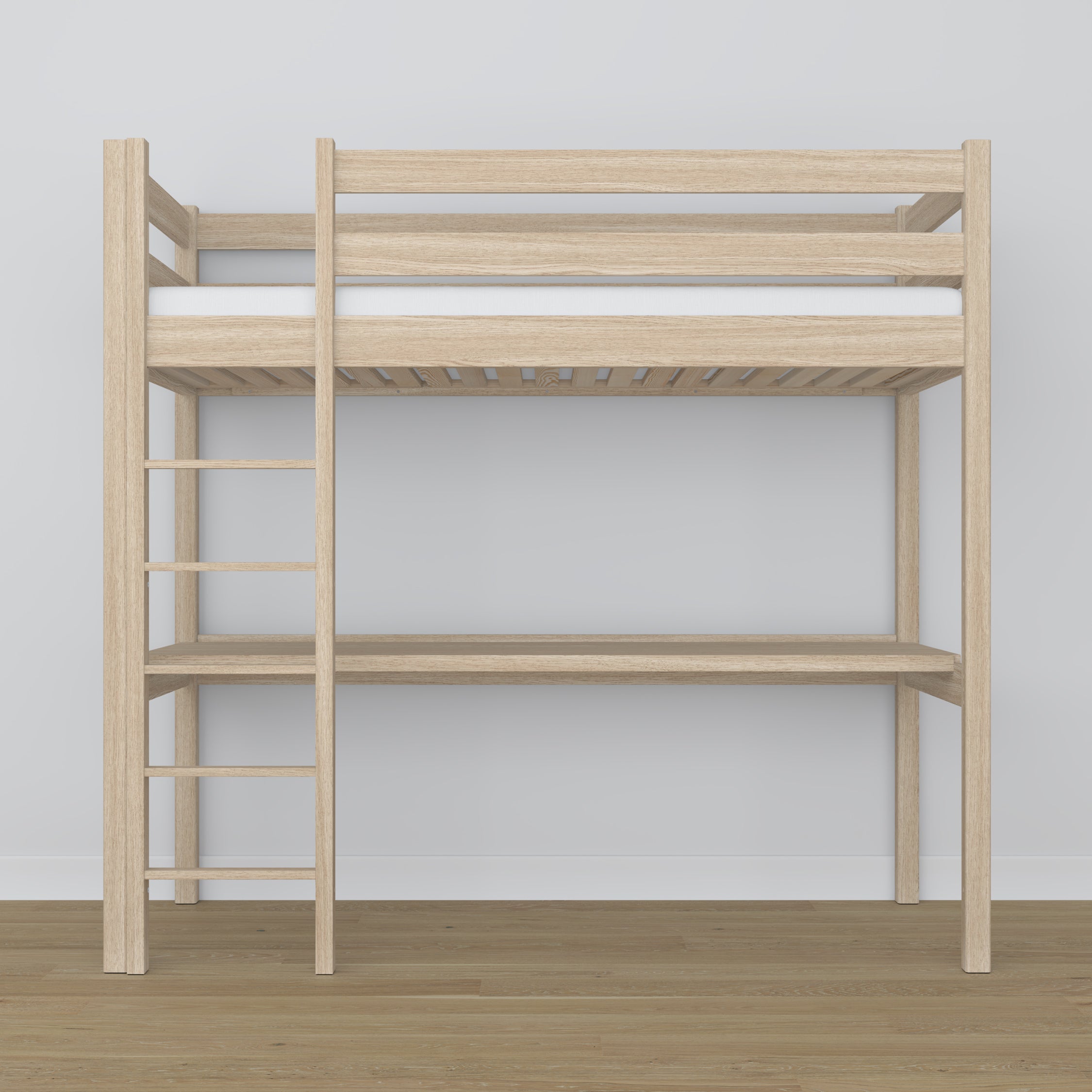 Hoogslaper met bureau eiken gewit eiken – details van verbindingen en ladder