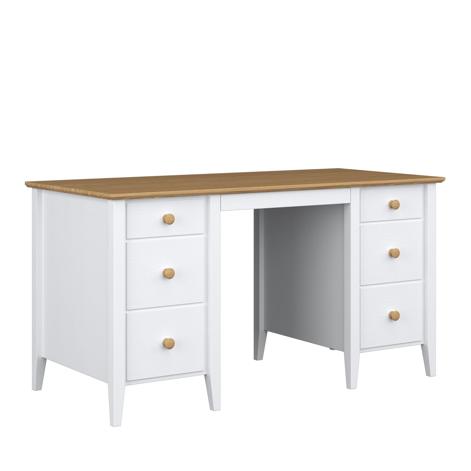 Desk 6S white with oak wood – side view, tabletop depth