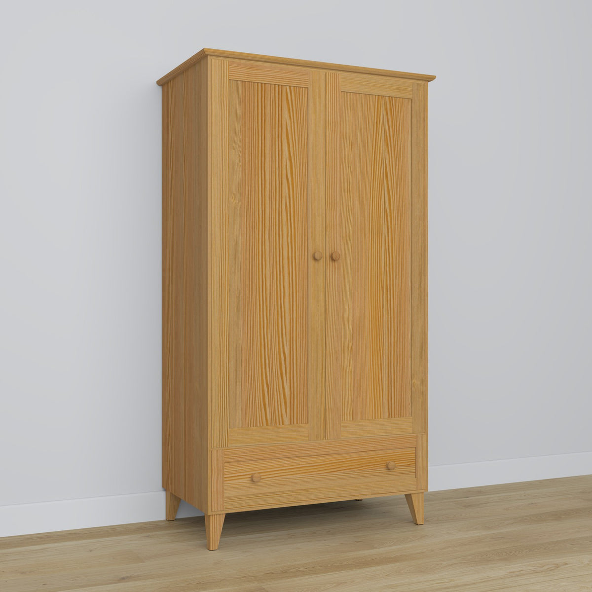 Wardrobe 2D1S natural pine – pine wood, closed doors, front view, Nizio