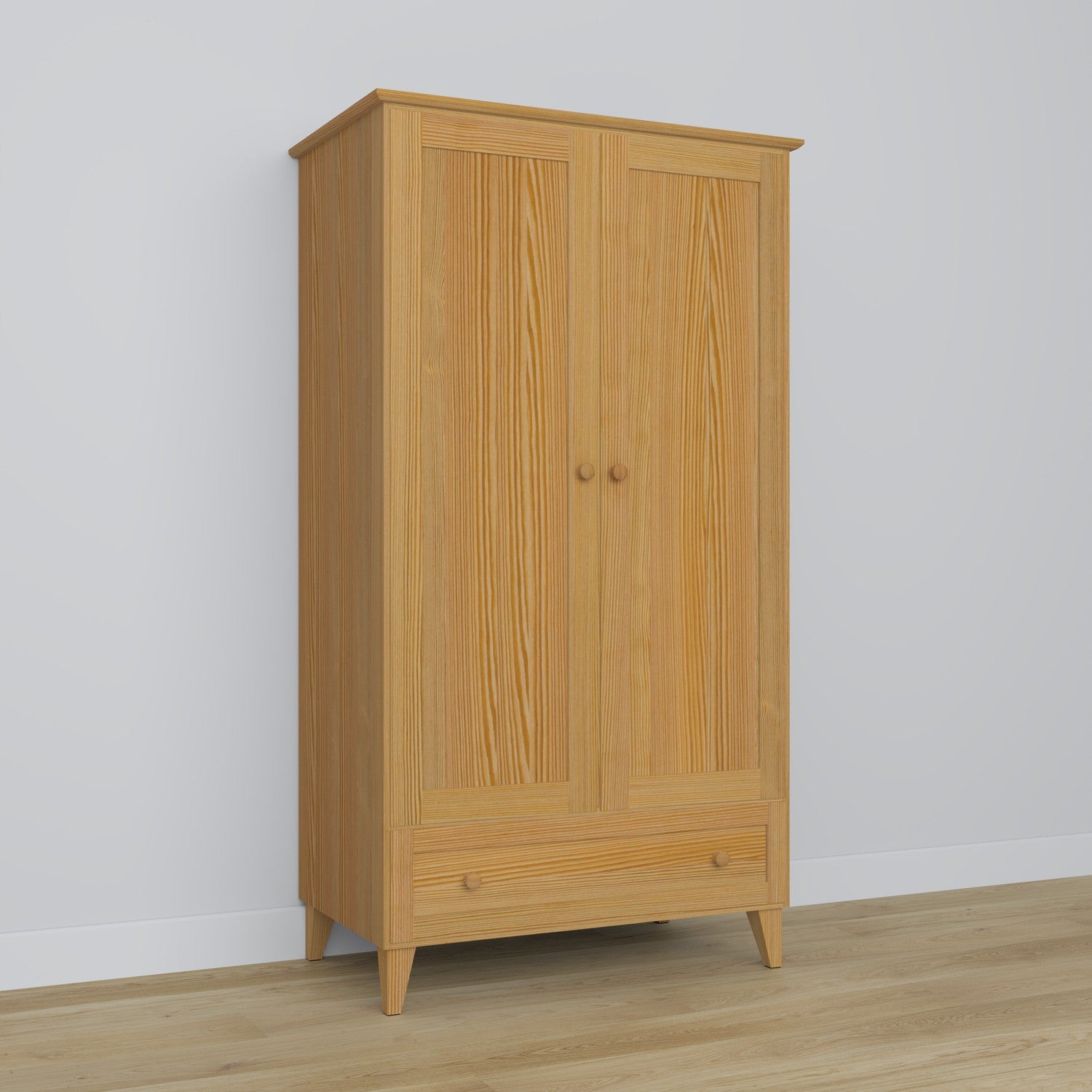 Wardrobe 2D1S natural pine – pine wood, closed doors, front view, Nizio