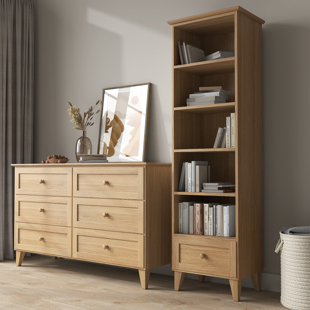 Étagère 1S 57 chêne naturel – en chêne, toutes les étagères, vue frontale, Nizio