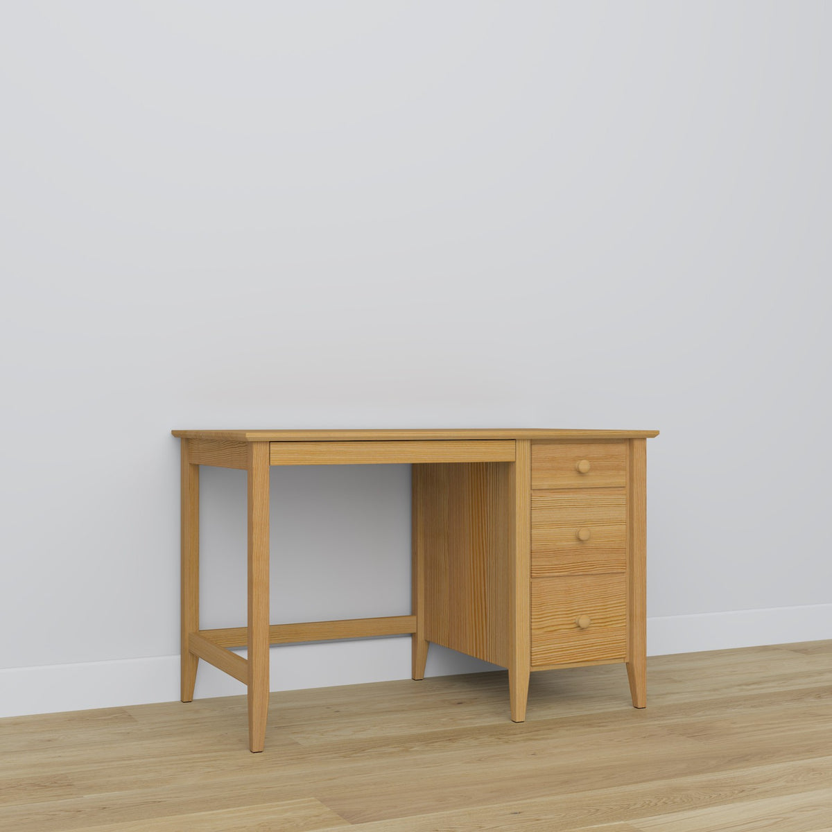 Desk 3S natural pine – pine, compact tabletop, front view, Nizio