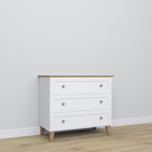 Wooden chest of drawers 3S 105 Scandi white / natural oak