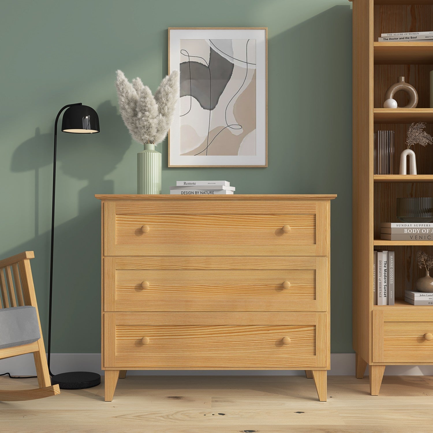 Chest of drawers 3S pine natural pine – open drawers, spacious storage compartments
