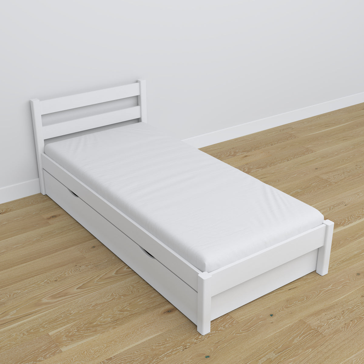 Wooden bed with drawer white – dimensions and diagram, Nizio Home