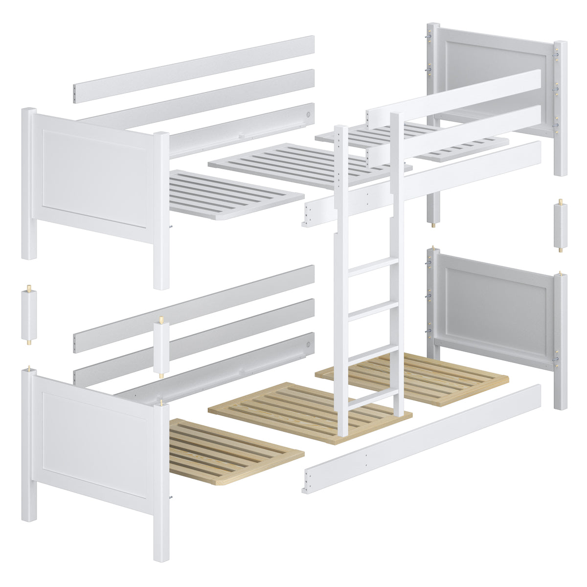 White Wooden Bunk Bed with Mattress Drawer – Room Arrangement