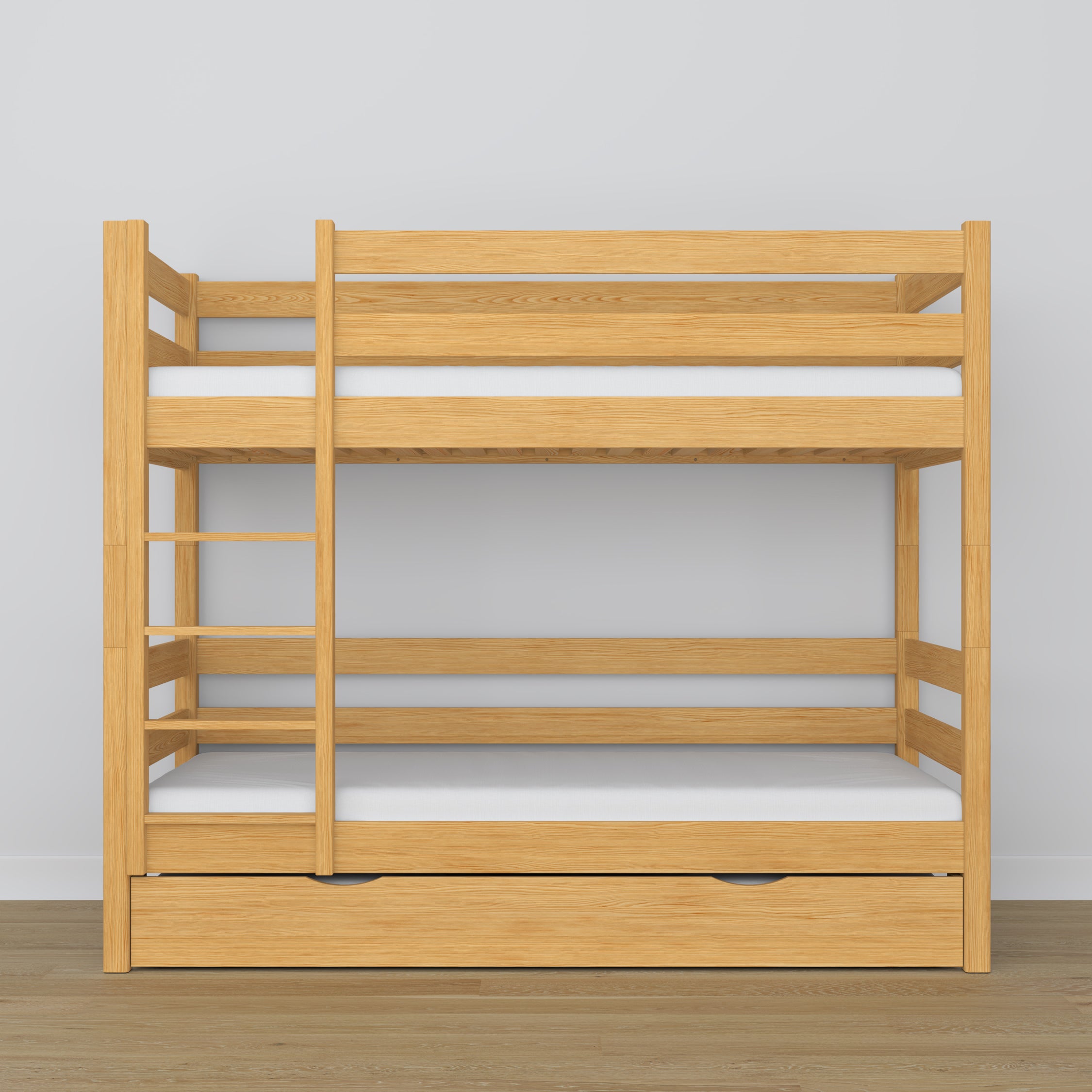 Stapelbed houten naturel grenen – binnenkant lade voor matras, kinderkamer