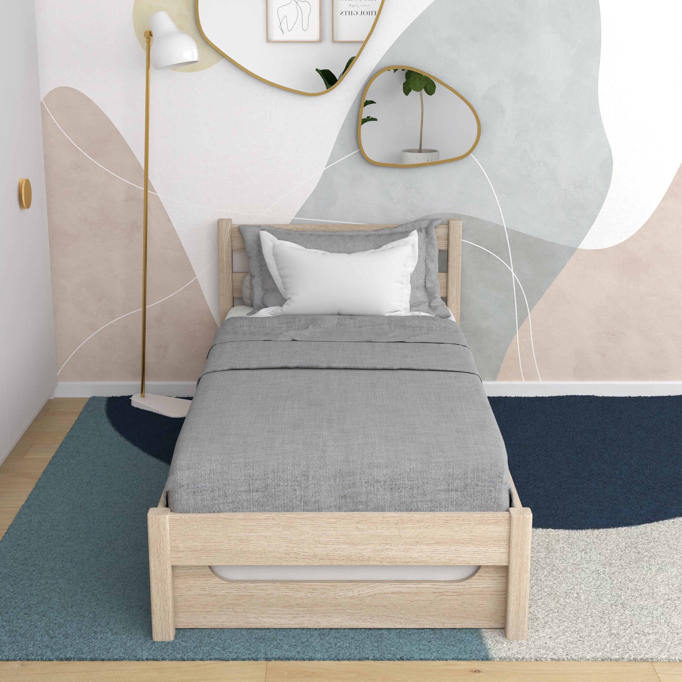 Bed gewit eiken met lade voor matras – zijaanzicht, eiken, Nizio Home