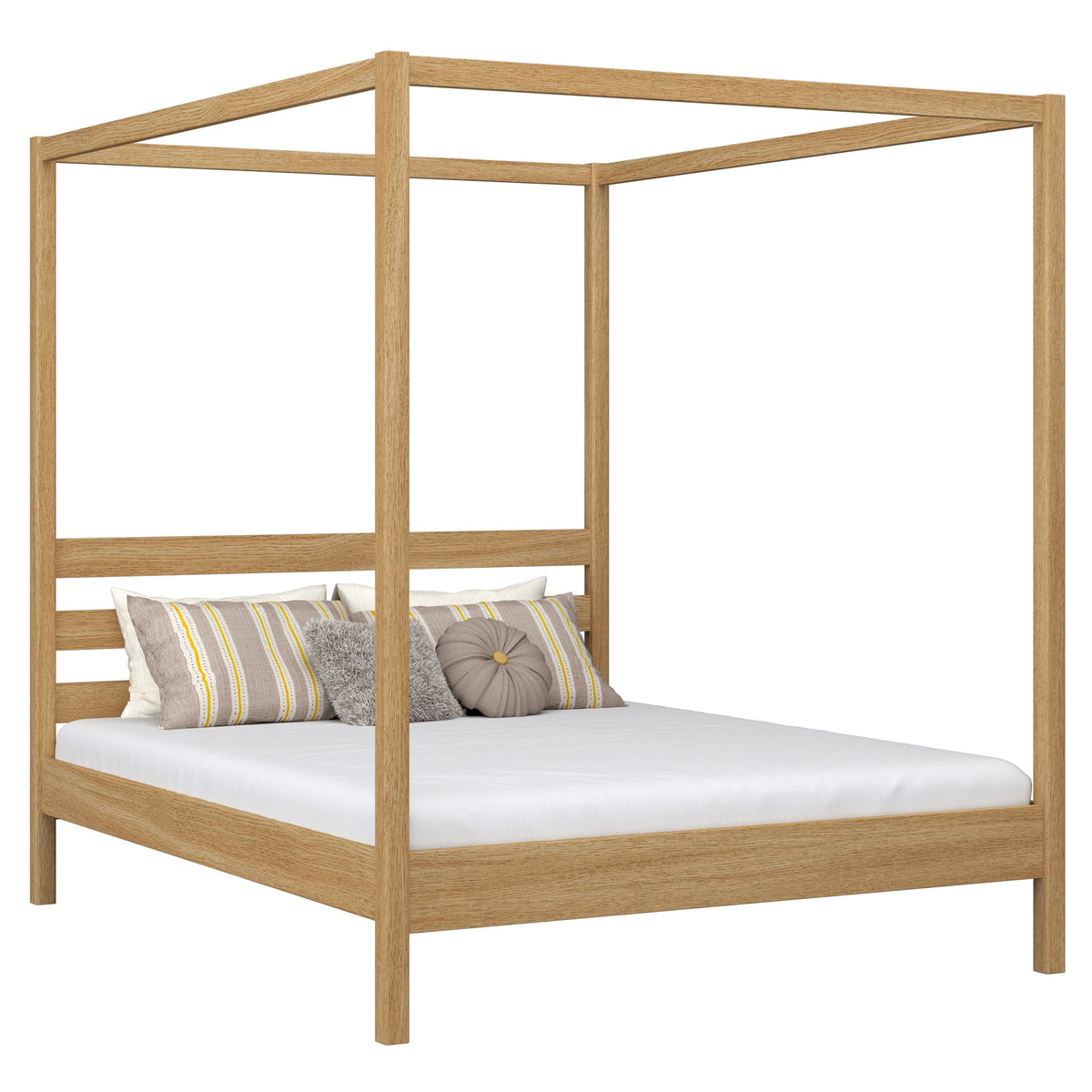 Tweepersoonsbed met hemel naturel eiken – lattenbodem en latten, eiken, Nizio