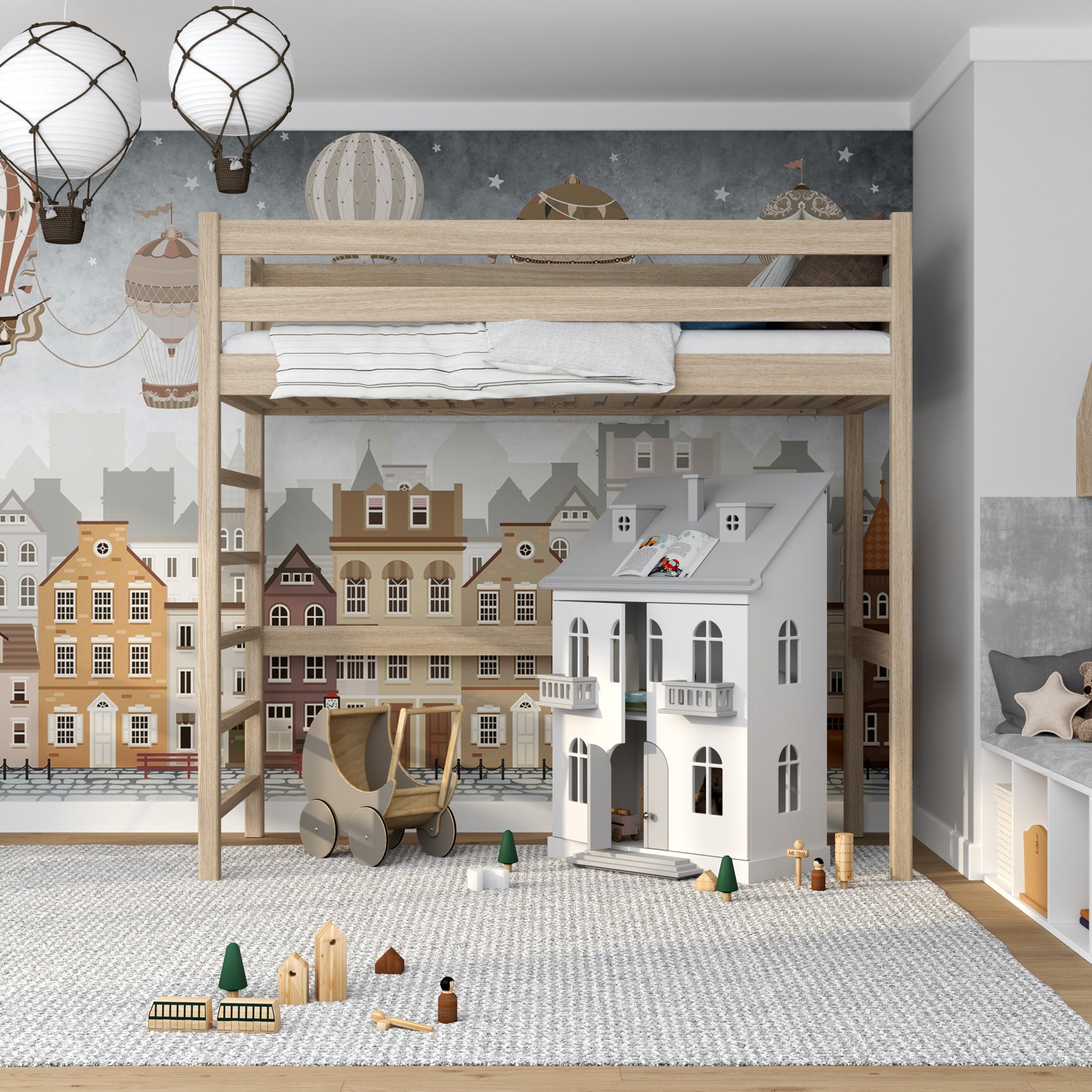 Hoogslaper eikenhouten gewit eiken – kinderkamer, massief hout, scandi stijl