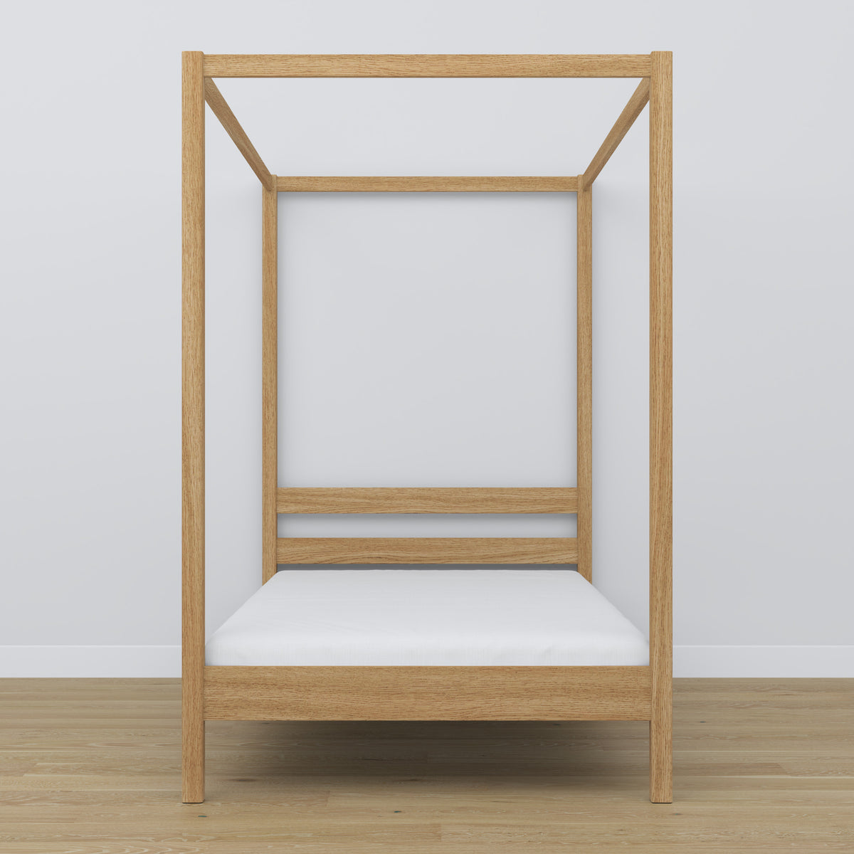 Hemelbed eiken naturel eiken – close-up op hemel en hoofdeinde