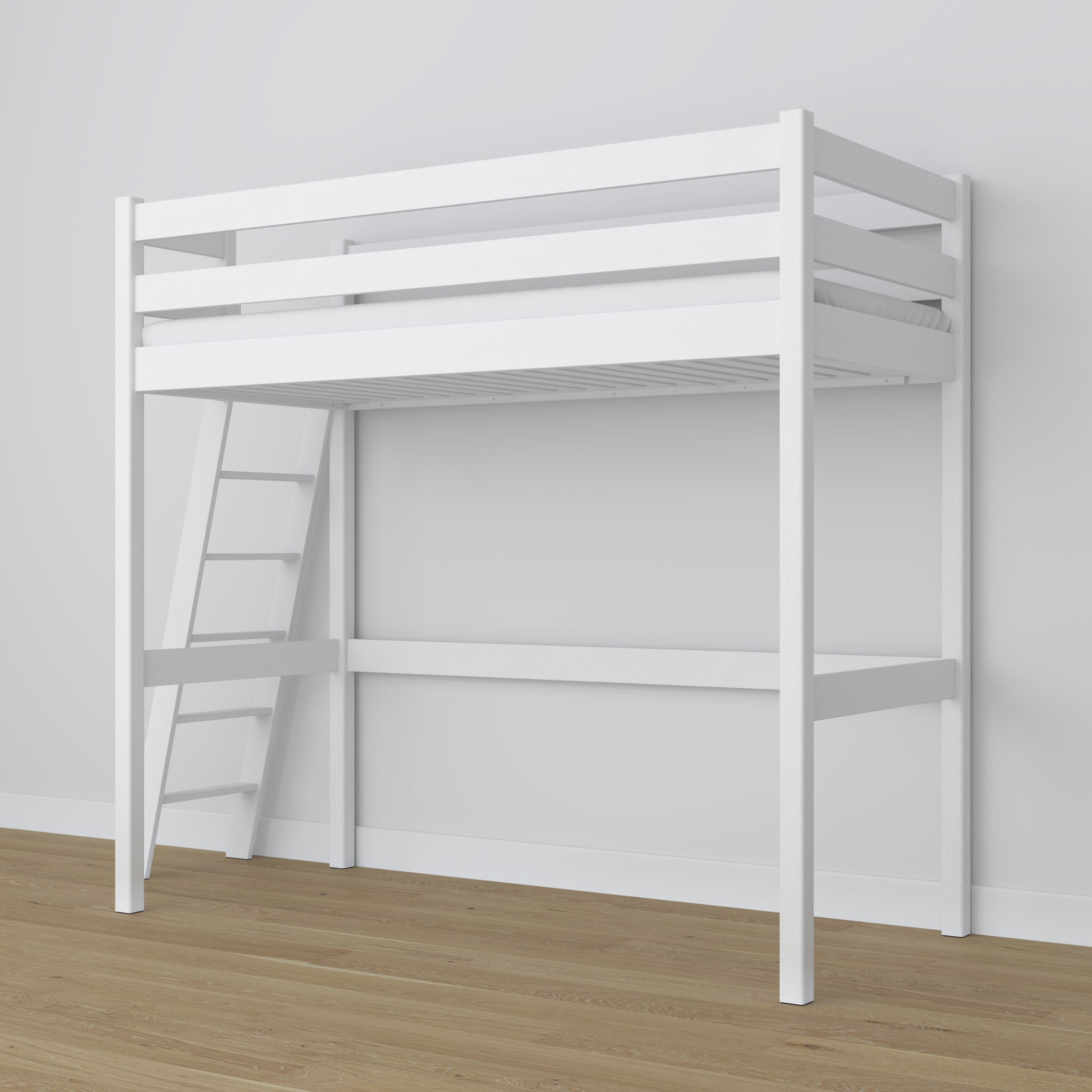 Hoogslaper houten wit – frame met lattenbodem, zijaanzicht