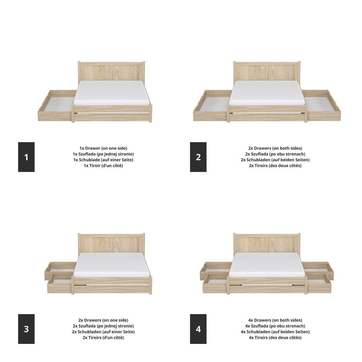 Tweepersoonsbed gewit eiken met lade in slaapkamer – Scandinavische inrichting